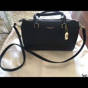 Coach Saffiano Satchel/crossbody bag in black.